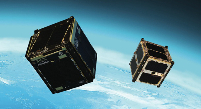 electric propulsion thrusters - image showing two cubesats orbiting earth