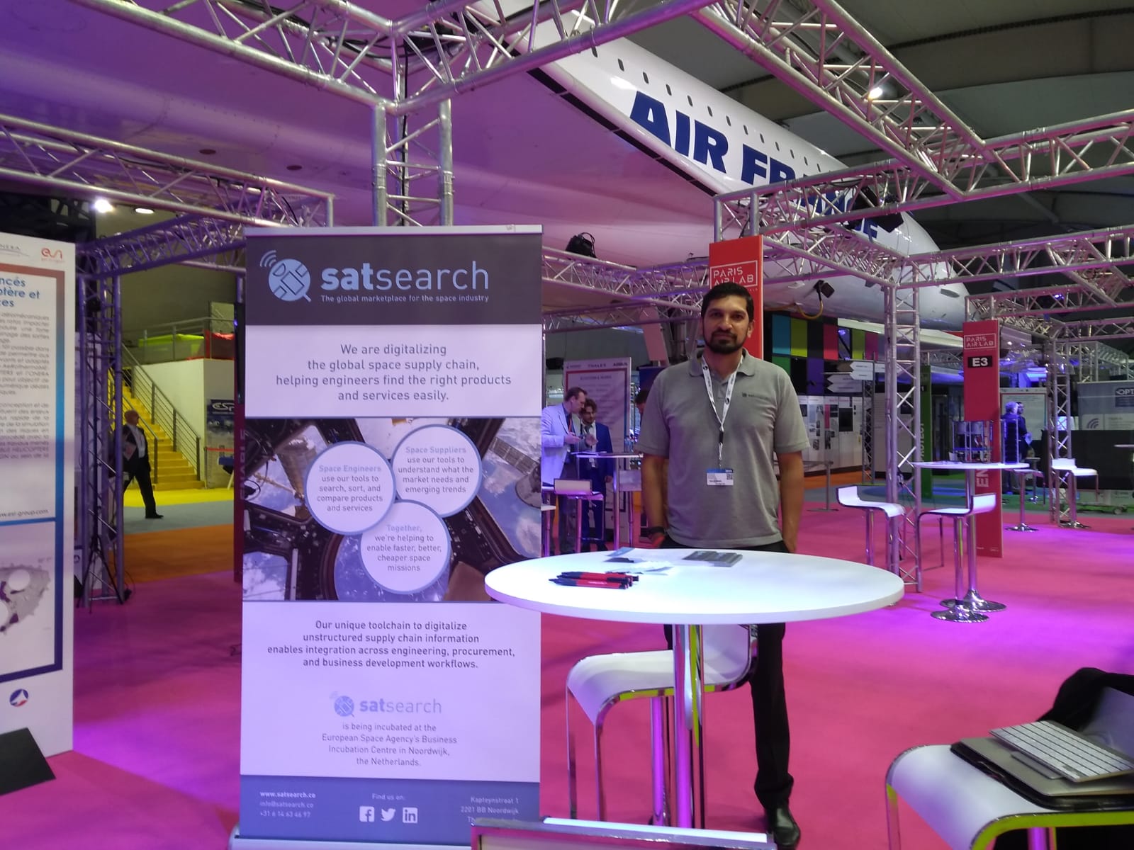The satsearch booth at the Paris Air Show The satsearch booth at the Paris Air Show